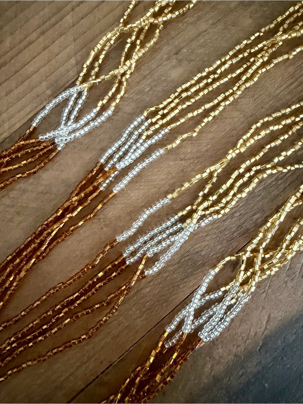 2 GOLD TO SILVER TO BROWN SEED BEAD MULTI STRAND NECKLACES